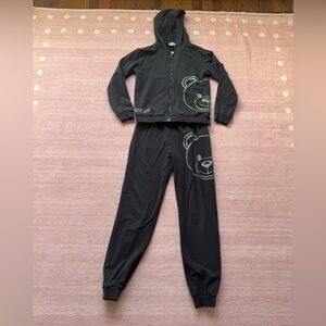 Moschino teen size 10 
Black Bear Print Hoodie and Joggers Set